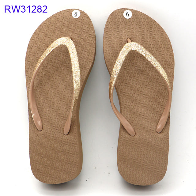 Wholesale Gold Glitter Strap Wedge Flip Flops From Factory