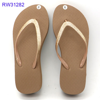 Wholesale Gold Glitter Strap Wedge Flip Flops From Factory