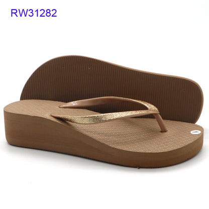 Wholesale Gold Glitter Strap Wedge Flip Flops From Factory