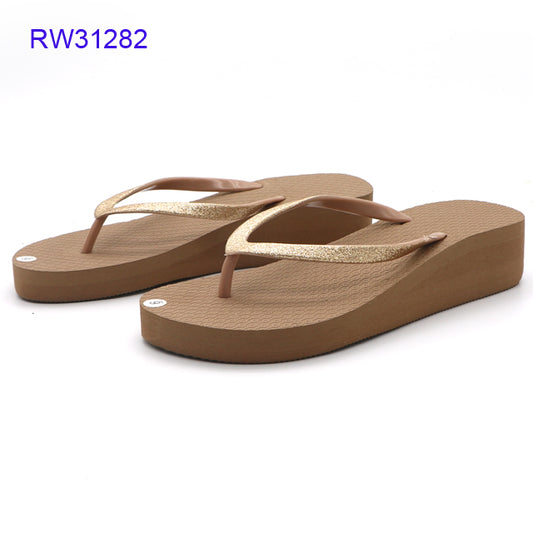 Wholesale Gold Glitter Strap Wedge Flip Flops From Factory