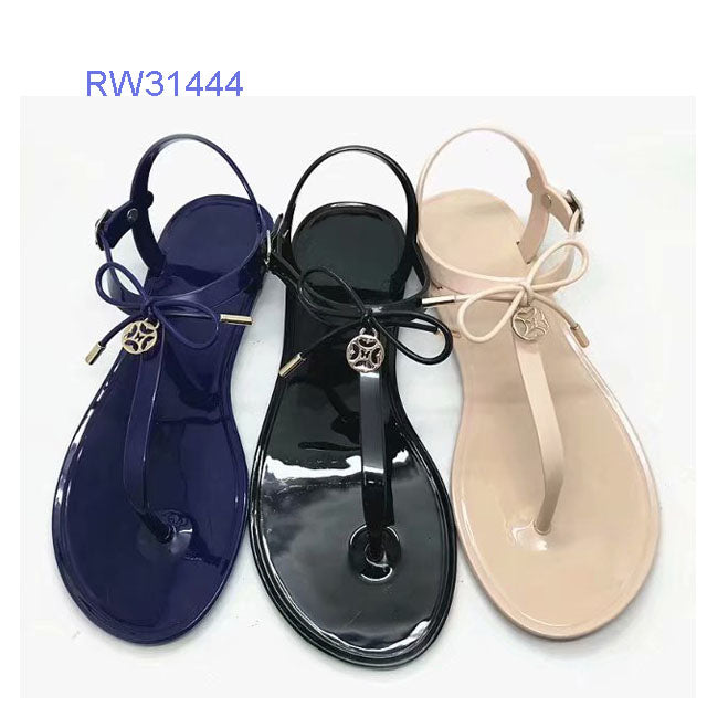 Customizable Bow Decor PVC T-Strap Jelly Sandals