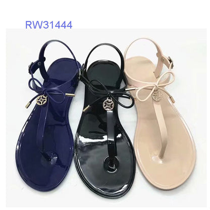 Customizable Bow Decor PVC T-Strap Jelly Sandals