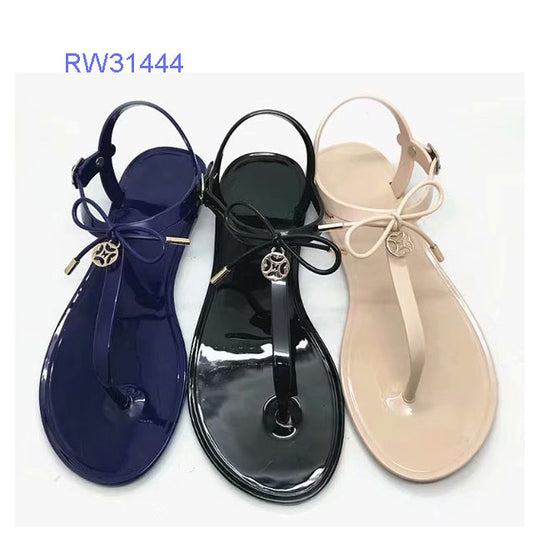 Customizable Bow Decor PVC T-Strap Jelly Sandals