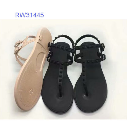 Wholesale Custom Studded PVC T-Strap Thong Sandals