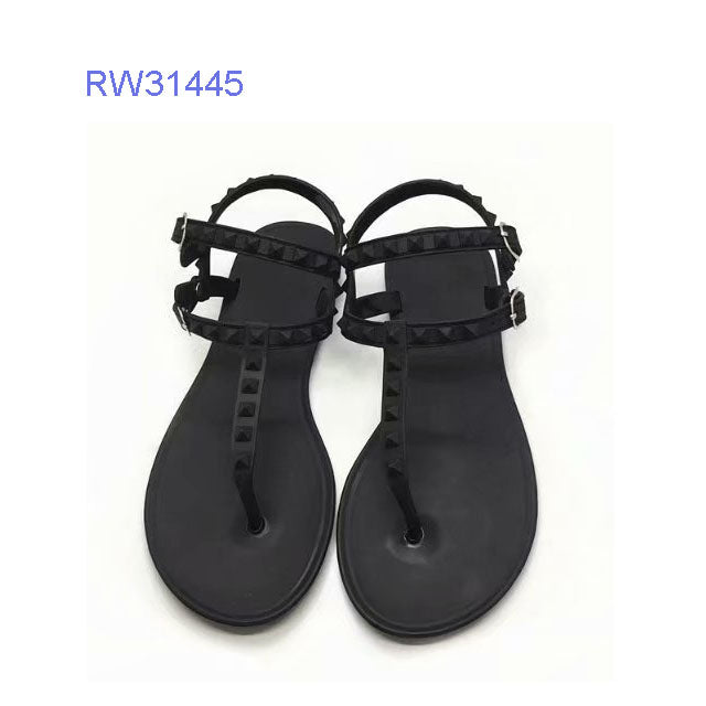 Wholesale Custom Studded PVC T-Strap Thong Sandals
