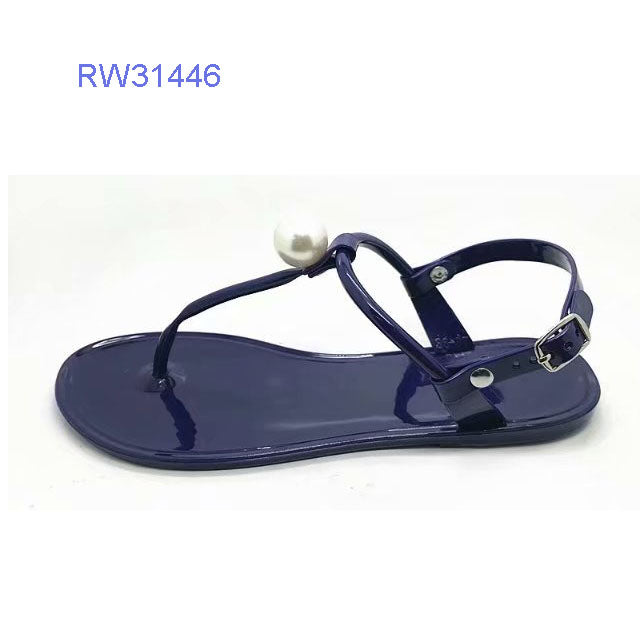 Wholesale Custom Pearl Decor PVC T-Strap Jelly Sandals