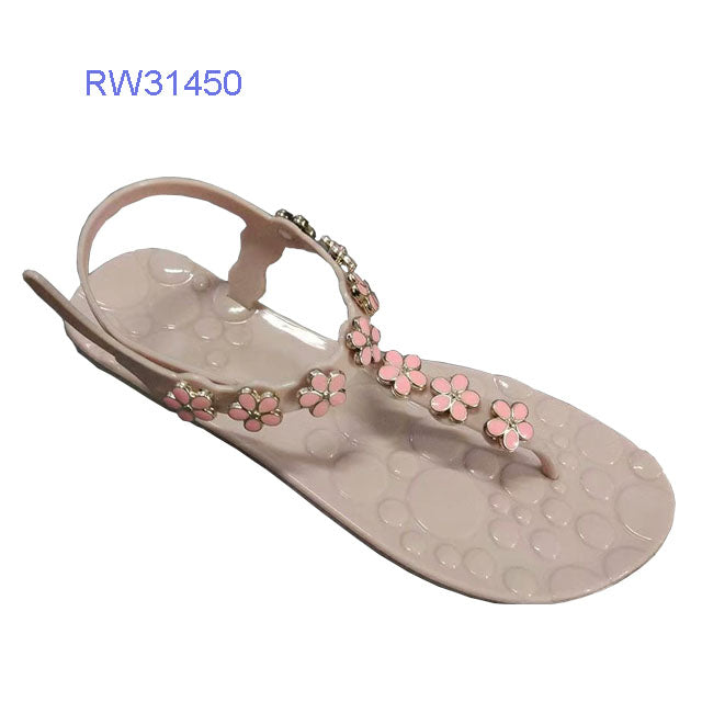 Wholesale Custom Floral Decor PVC T-Strap Jelly Sandals